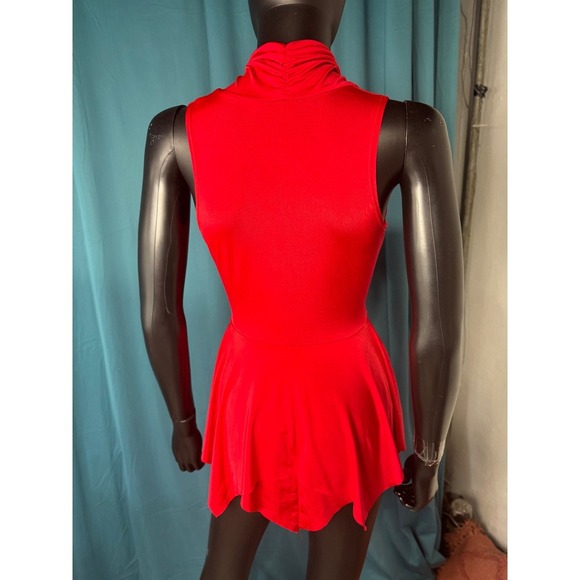 Sleeveless blouse Red Sheer Collar Party Cocktail top with Belt - Picture 2 of 11